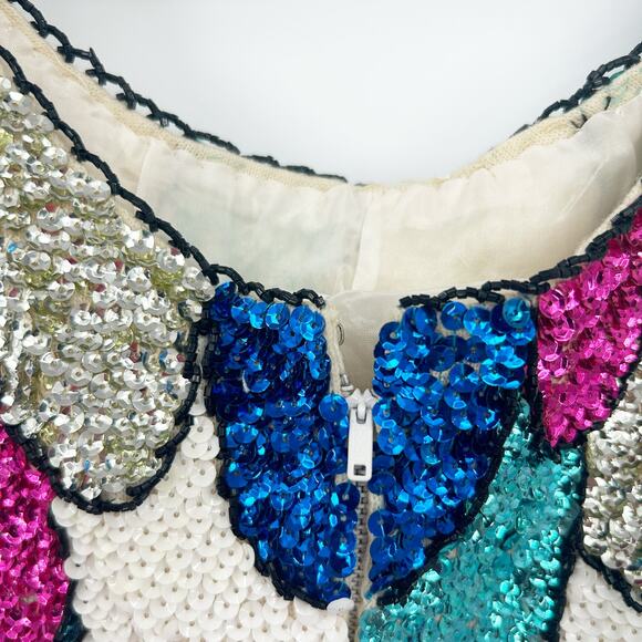 NWT The Broadway Deadstock Vintage 1960s Disco 100% Wool Fish Scale Sequin Top M - Picture 5 of 8